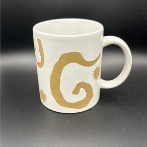 Vintage Oscar de la Renta Ceramic Mug Gold Swirl Sunburst Coffee Cup 12oz EUC